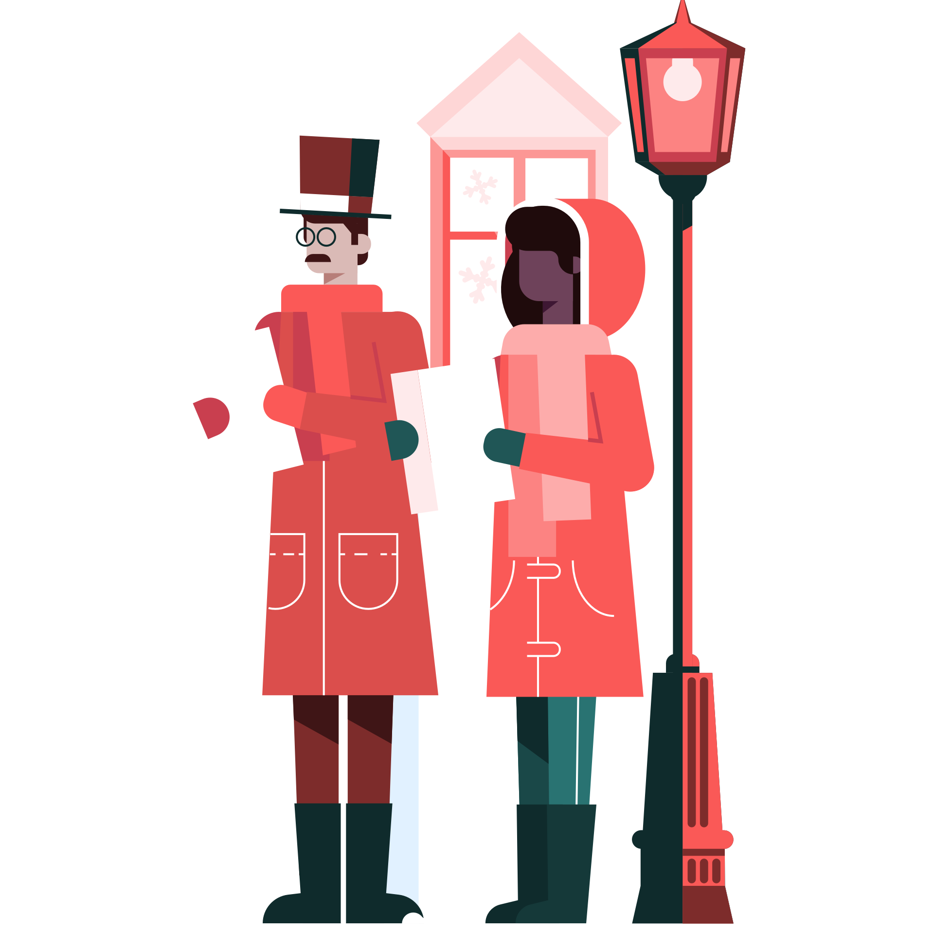 Christmas carolers singing in the street