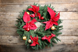 Poinsettias, a red flower originally from Mexico, are commonly used as to decorate Christmas wreaths.