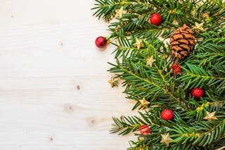 Pine Branches and Red Ornaments