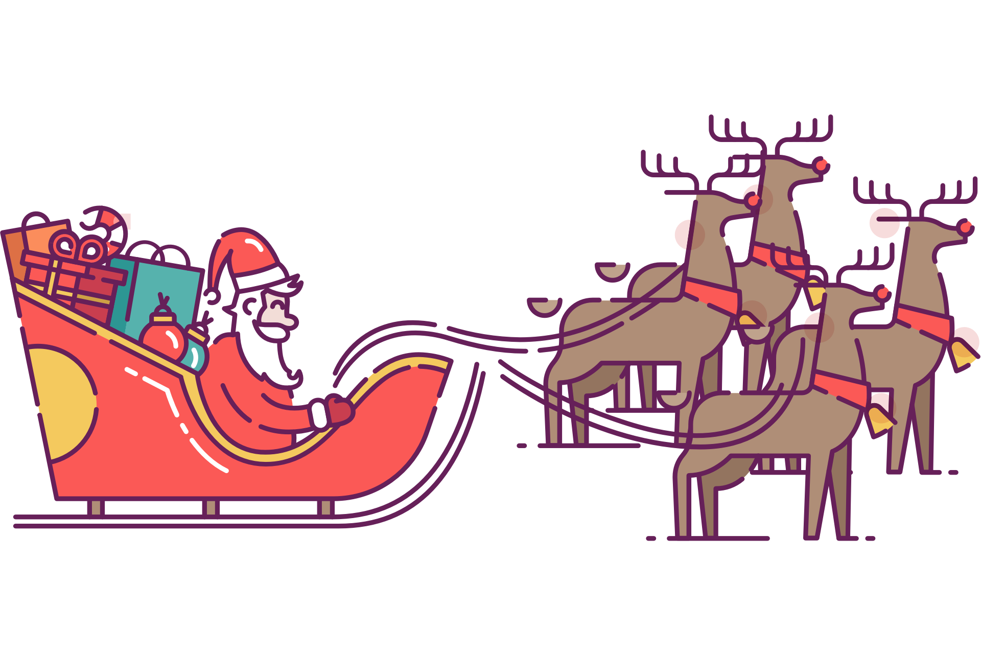 Santa in Sleigh Pulled by Reindeer