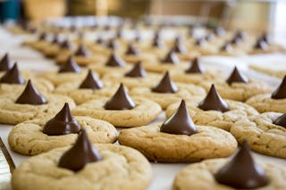 Peanut butter drops always make an appearance around the holidays, often crowned with Hershey kisses.
