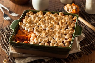 Sweet potato casserole with marshmallow topping.