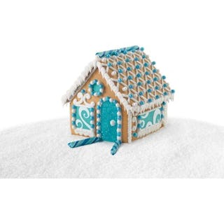 Blue and white gingerbread house (image via Wilton).