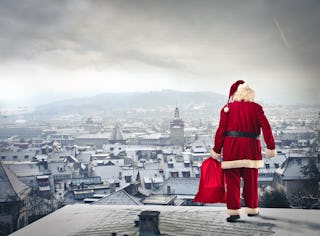 Santa Claus slides down chimneys to bring presents to children